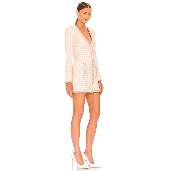 Assignment‎ Bridgette Mini Dress Pink Check Tweed Silver Trim Long Sleeve Sz S - Picture 3 of 14